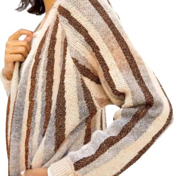 Anthropologie FRNCH Chantal Shimmer-Striped Knit Kimono Cardigan Duster, NWT - Picture 3 of 15